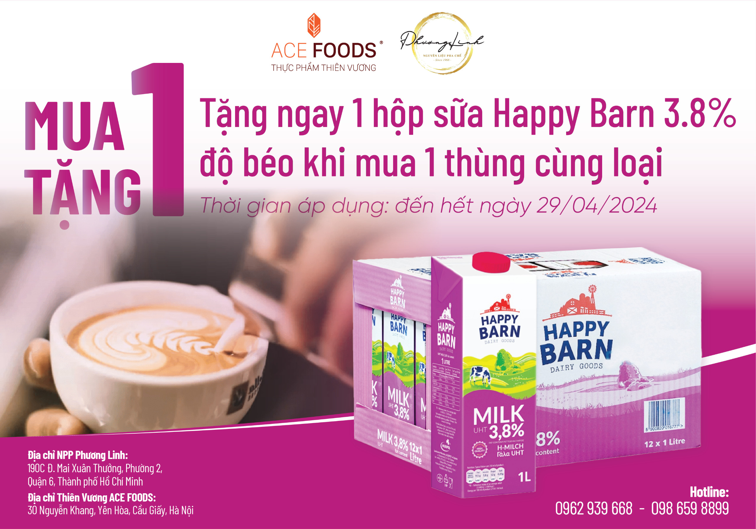 [Hồ Chí Minh] Mua 1 tặng 1 Sữa tươi nguyên kem Happy Barn 3.8% độ béo